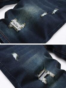 1-Pack Men's Slim Stretch Denim Shorts, Ripped Skinny Denim Shorts, Men's Stylish Street Straight Comfortable Stretch Shorts - 深藍色 - 查看 5