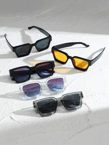 1/2/3/6 Pairs Rectangular Plastic Frame Glasses, Retro Street Style Classic Thick Frame, Elegant Portable Modern Minimalist Design, Beautiful Expression, Versatile Fashion All-Match, Suitable For Street Photography, Music Festivals, Fishing, Driving, Outdoor Leisure Activities, Fit All Face Shapes, Daily Wear, Women Gift Accessory - 5pcs 黑橘灰藍透 - 查看 4