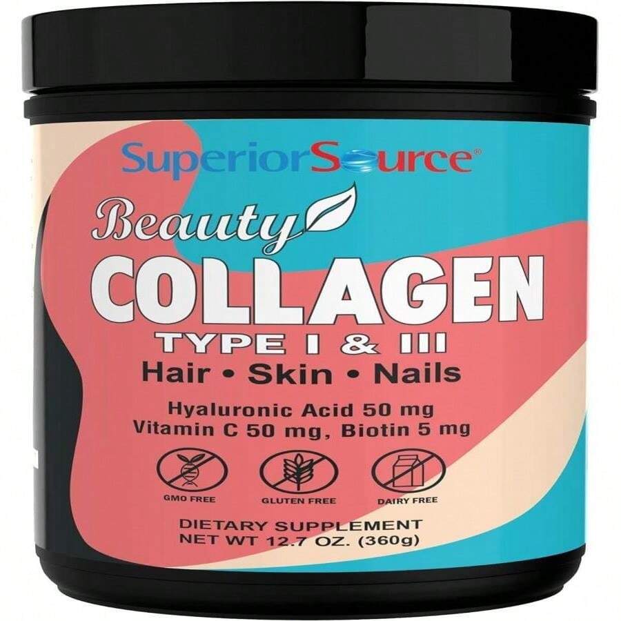 Superior Source Beauty Collagen - Collagen Powder From Grass-Fed Cows - Supports Healthy Hair, Nails &Amp; Skin - Features Biotin, Vitamin C &Amp; Hyaluronic Acid - 127 Oz - White - View 1