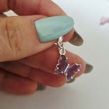 Silver Plated Colorful Studded Butterfly Charm - Aquarium - View 2