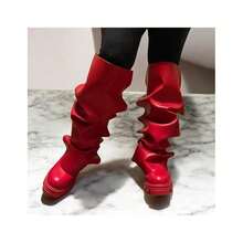 Women Mid Calf Slouchy Boot Fashion Detachable Shoes - 紅色 - 查看 12