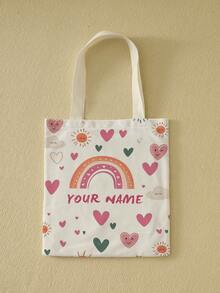 1pc Custom Canvas Tote Bag, Personalized Photo/Name/Scenery/Illustration Print, , Lightweight Large Capacity Shoulder Handbag,Back To School Essential, Grocery Bag - Multicolor - View 2