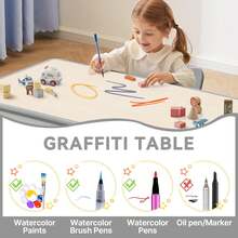 Kids Study Table And Chairs Set, Height Adjustable Toddler Table And Chair Set For Kids Ages 3-8, 31.5" L X 23.6" W Graffiti Desktop Plastic Children Art Table With 4 Seats - Grey - View 4