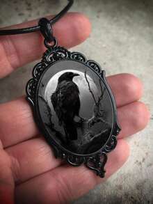 1 chiếc vòng cổ thủy tinh mặt trăng quạ phong cách Gothic tối màu dành cho nữ, thích hợp đeo hàng ngày và ngày lễ, làm quà tặng (Màu thực tế nghiêng về màu xanh lá cây) - màu đen - Xem 2