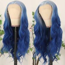 13x4 HD Lace Front Wig Ombre Pink Red Color Long Body Wave Synthetic Hair 180% Density Pre-Plucked Glueless Red Ombre Colored Long Wavy Hair 26 Inch Free Part Soft Natural Look For Women Versatile Styling Options - 漸層藍色 - 查看 5