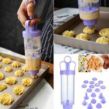 Molde tubular con forma de flor para galletas, 10 decoraciones con estampados florales, boquilla para pastel con recipiente transparente, ideal para hacer galletas (morado)