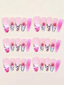 30 miếng dán móng tay họa tiết da báo Pháp và hoa hồng 3D hình hạnh nhân đính đá, thích hợp cho phụ nữ và bé gái sử dụng trong các bữa tiệc, dạ hội và hàng ngày, có thể tháo rời và tái sử dụng. - Nhiều màu - Xem 4