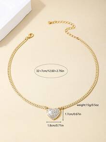 1 Stück modischer, vielseitiger, vollständig mit Strass besetzter Herz-Anhänger Kupferkette Halskette für Frauen, geeignet für den täglichen Gebrauch, Valentinstag, Dates, Familientreffen, Partys, elegantes Geschenk