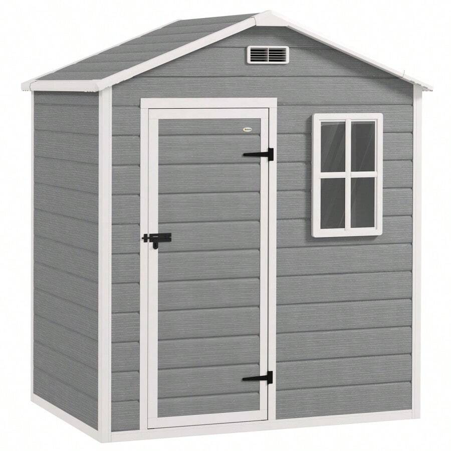Outsunny 6 X 4ft Outdoor Shed With Foundation Lockable Door Vents Windows Plastic Shed For Tool Storage Grey Aosom UK - Xám1 - Xem 1