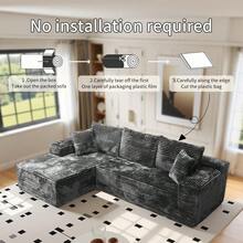 106" Modular L-Shape Chaise Lounge Sofa Premium Corduroy Cloud Velvet No Assembly Required Convertible Loveseat Sofa Bed Deep Seat Comfort Living Room Bedroom Apartment Hotel[2 Package Shipping] - 淺灰色 - 查看 4