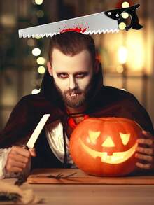 1/4件万圣节头箍见刺刀菜刀剪刀斧头锤仿真穿头吓人菜刀扣恐怖角色扮演道具头箍，万圣节恶作剧拍照道具