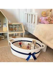 1pc Hand-Woven Storage Basket, Adorned With A Bow, Decorative Storage Basket, Suitable For Desktop Organization, Children's Room Storage, Toy Storage, Towel Storage, And Bathroom Storage. Can Be Used To Store Aromatherapy Products, Tissues, Towels, Flower Pots, Gifts, Etc. Can Also Be Used As A Gift Basket. - Multicolor - View 11