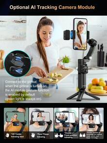 3-Axis Handheld Gimbal Stabilizer For Smartphones, Equipped With AI Module, Fill Light, Face Tracking, Detachable Magnetic Remote Control And Focus Control - Ideal For Photography, Video Recording, Vlogging And Live Streaming - Black - View 4
