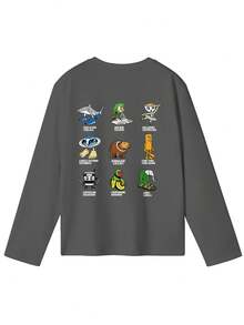 Tween Boy Graphic Print Crew Neck Long Sleeve T-Shirt, Autumn/Winter Top - Dark Grey - View 4