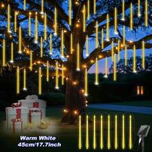 Solar Christmas Meteor Shower Lights, 8-Tube (30/45CM) White LED Solar Christmas String Lights (Outdoor Waterproof), For Tree/Patio/Garden/Wedding/Party Decor Home Decor Christmas Decorations Room Decor Winter