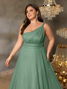 Elisanya Curve Plus 纯色单肩无袖伴娘礼服 - 非常适合红毯庆典、黑色领带婚礼、颁奖典礼、慈善舞会和奢华时尚活动 - 綠色 - 查看 6
