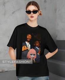 Anya T-Shirt With Snoop Dog And Meme Gangsta Spy Anime Family Unisex Shirt Plus Size Cotton Black - màu đen - Xem 2