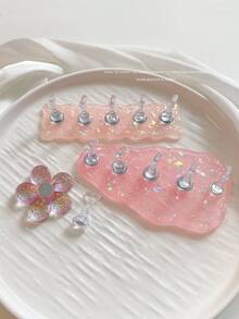 1 套树脂泪珠形白色和粉色闪光底座，带花朵闪光底座、极光练习指甲贴、树脂水晶珠、激光全息花朵指甲装饰，适用于 DIY、家庭使用、沙龙、婚礼、母亲节、情人节 - 彩色 - 查看 30
