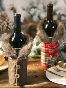 1 pieza Decoraciones navideñas, Funda para botella de vino Feliz Navidad, Funda de botella de vino de tela de lino, Bolsa para botella de vino con cuello de piel, Diseño de disfraz con tema navideño para botella de champán, Decoración de fiesta con tema navideño, Regalos de Navidad, Adecuado para decoración del hogar, decoración de restaurantes, decoración de fiestas, decoración de estilo rústico, Regalos de Año Nuevo 2026
