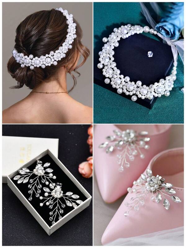 1 Set Elegant Pearl Headband & Shoe Clips Set, Bridal Bridesmaid Hair Accessories & High Heels Detachable Shoe Clips, Faux Pearl Wedding Photography Party Supplies