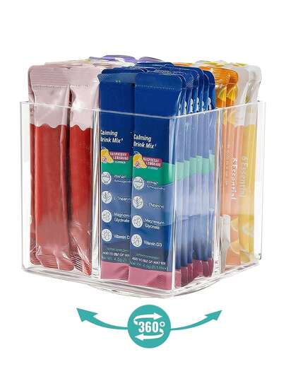 1pc Transparent Drink Organizer Box, Rotating Tea/Coffee Bag Divider Storage Box, Reusable Coffee Station, Cabinet, Food Pantry, Countertop, Office, Kitchen, Cosmetic Organizer Box