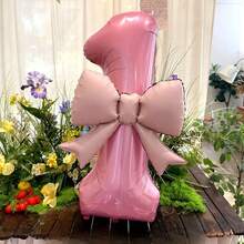 2pcs 32-Inch Pink Number 0-9 Bow Combination Balloon Set, Suitable For Birthday, New Year, Anniversary And Holiday Party Backdrop Decoration, Birthday Number Balloons - Pink - View 14