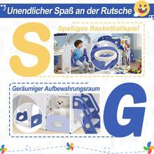 LILIIN 9-In-1 Children's Slide For Toddlers From 1 Year, Indoor And Outdoor, Freestanding Slide Made Of HDPE & PP, With Swing, Climbing Ladder, Tunnel, Storage Space, Basketball Hoop And Play Telescope, Up To 50 Kg - Blue and White - View 3