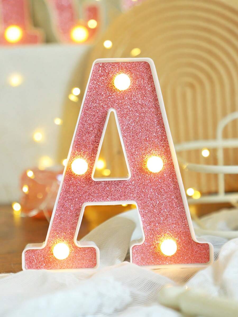 1個 16cm 創意家居裝飾 LED 粉色字母燈，室內桌面裝飾 0-9 數字燈，字母跑馬燈，婚禮求婚週年紀念生日派對裝飾字母與數字燈，女孩臥室裝飾字母燈