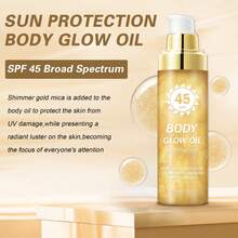QIUFSSE Sunscreen Body Glow Oil,SPF 45 Broad Spectrum,Body Shimmer Oil With Gold Mica,Glitter Sunscreen With Coconut,Lightweight Non-Sticky,Water Resistant,Glowing Results(Gold+Rose+Amber) - Sunscreen Body Glow Oil-01 GOLD - 查看 2