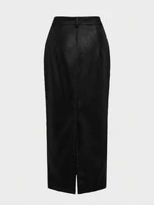 Fustă midi creion elegantă, stil business, din piele, stil vintage, cu talie înaltă, croială slim fit, pentru naveta zilnică - Negru - Vizualizare 9