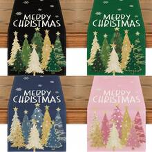 Chemin de table de Noël noir/vert/bleu/rose - Motif "Merry Christmas" Arbre de Noël en polyester lavable et réutilisable, convient pour la table des fêtes, la décoration de la maison, les célébrations saisonnières