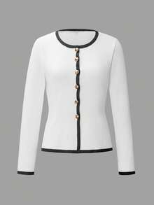 Women's Winter Y2K Crew Neck Cardigan Sweater - White - View 3