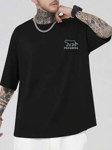 Lonsdale London Graphic T-Shirt, Men's Double-Sided Printed T-Shirt, Fashion Casual Crew Neck, 220gsm Cotton (1 Piece) - 黑色 - 查看 2