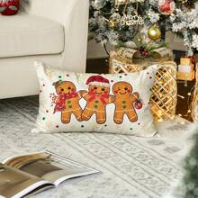 1 peça capa de almofada decorativa de boneco de gengibre com floco de neve, 30 x 50 cm, para férias de inverno, sofá decorativo, lado único, sem núcleo de almofada - Laranja Vermelho - Ver 6