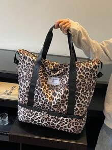 牛纹防水旅行袋，可折叠手提袋，大容量瑜伽袋，适用于飞机、购物、健身房、游泳 - 棕色 - 查看 3