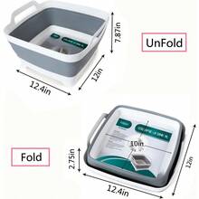Dish Basin Collapsible With Drain Plug Carry Handles For 9 L Capacity, Collapsible Sink Tub, Dish Wash Basin, Portable Dish Tub, Foldable Dishpan For Camping Dish Washing Tub And RV Sink - 灰色的 - 查看 3