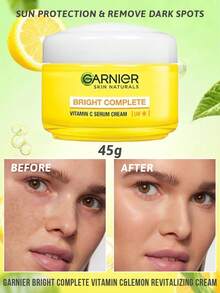 Kem dưỡng da Garnier Bright Complete Vitamin C & Chanh Revitalizing Cream, Làm mờ vết thâm, Chống nắng, Loại bỏ vết thâm, Làm sáng, Chống lão hóa, Chống oxy hóa, Chống tia UV, Kết cấu tươi mới, Dưỡng ẩm, Không nhờn, Dễ thẩm thấu, Phục hồi, Làm trắng, Dành cho mọi loại da, Lý tưởng để sử dụng hàng ngày - 45g - Xem 1