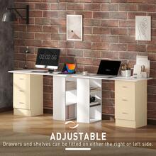 HOMCOM Computer Desk, Writing Table, PC Workstation With 3 Storage Shelves And Drawers, Silver Handle, For Home Office, White - White - View 6