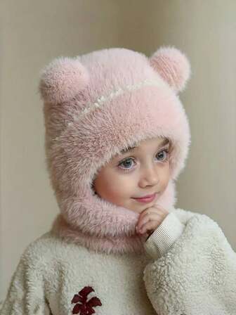 1 st barnmössa med halsvärmare, stickad skidmask lämplig för vardagsbruk, utomhus, cykling, sport, passar barn i åldrarna 2-5 år, höst/vinter