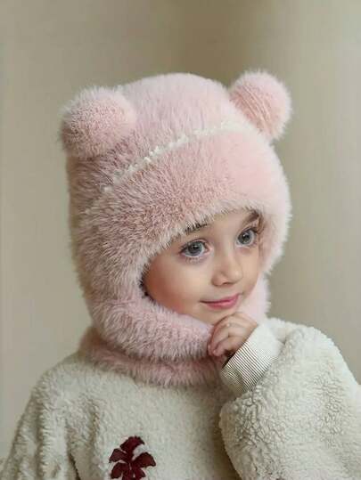 1 st barnmössa med halsvärmare, stickad skidmask lämplig för vardagsbruk, utomhus, cykling, sport, passar barn i åldrarna 2-5 år, höst/vinter