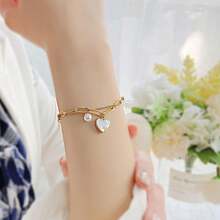 Charm Bracelet For Women Teen Girls, Verse Bracelet Stainless Steel 18K Gold Plated Bracelet Love Pendant Link Chain OT Clasp, Birthday Christmas Jewelry Gift For Mother Her - 3金2 - 查看 2