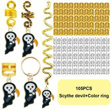 105pcs Halloween Wig Jewelry Ring African Twisted Braids Spring Braids Three-Strand Braids Hollow Braids Hair Extension Rings Dreadlocks Decorative Rings,Halloween - Multicolor - View 11