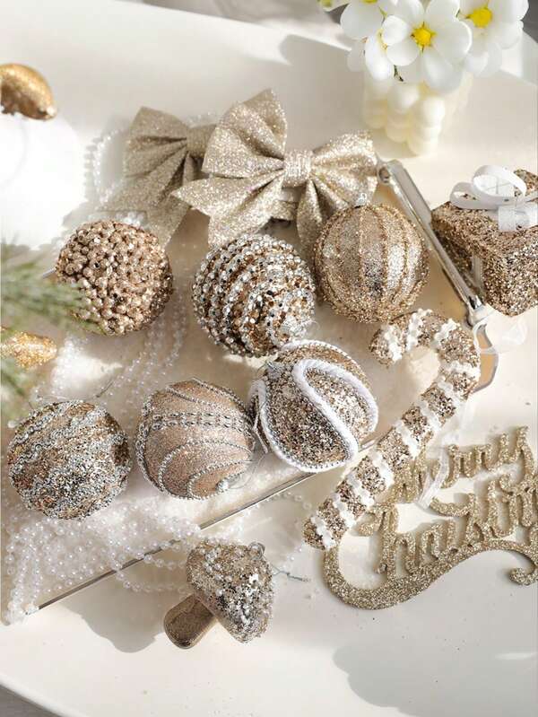 Champagne Gold Glitter Christmas Ball Ornaments - 8cm Sparkling Hanging Decorations For Christmas Trees, Window Displays & Party Decor - Festive Holiday Decoration For Home, Weddings, And Special Events,Birthday Decorations, Christmas Decoration, Christmas Decorations For Home, Party Decorations, Wedding Decor, Bachelorette Party, Home Decor, Party Supplies, Wall Decor, Christmas Decoration Room Decor Winter