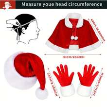 3 件套圣诞毛皮天鹅绒斗篷红色圣诞老人披肩圣诞派对角色扮演服装带圣诞帽女士 - 彩色 - 查看 3