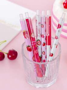 12 Stücke Cartoon Erdbeermuster Gelschreiber mit Rückzugsfunktion, Donut Duft, glatte Schreibweise, kein Tintenversagen, verschiedene Farben, Bürobedarf, Schülerbedarf, Schreibwaren, Prüfungsbedarf, kleine Trophäenpreise, kleine Schülerpreise (Zufallslieferung)