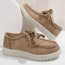 Retro Suede Thick Sole Lace-Up Women's Casual Shoes, Lightweight Shock-Absorbing Fashionable For Daily Wear - Màu Khaki - Xem 6