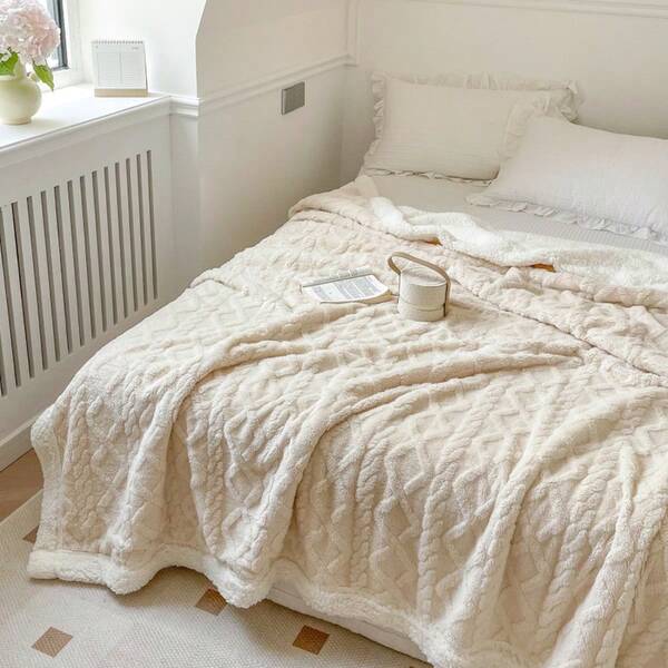 1 件可翻转床和沙发毯 - 加厚四季几何菱形图案盖毯，可机洗黑色舒适毯子，适用于床、沙发或家居装饰，沙发盖毯，多功能舒适物品，纹理图案，优质纺织品