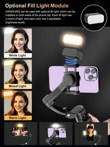 3-Axis Handheld Gimbal Stabilizer For Smartphones, Equipped With AI Module, Fill Light, Face Tracking, Detachable Magnetic Remote Control And Focus Control - Ideal For Photography, Video Recording, Vlogging And Live Streaming - Black - View 5