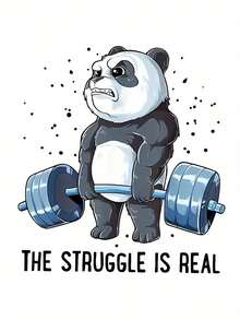 Camiseta Casual De Manga Corta Para Mujer Con Estampado Divertido De Panda En El Gimnasio Y Frase "The Struggle Is Real" - Cuello Redondo, Ajuste Relajado Para Verano, Entrenamiento O Descanso - Lavable A Máquina, Cómoda Y Transpirable - blanco - Ver 2