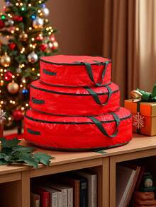 1pc Christmas Flower Wreath Storage, Holiday Decoration, Flower Wreath Accessories, Popular Zippers, Mobile Handles, Dust-Proof Storage Bags For Organizing